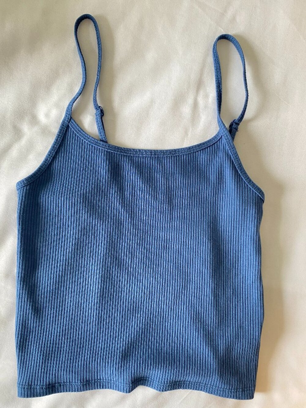 American Eagle Blue Ribbed Crop Tank Top Women's Size Small